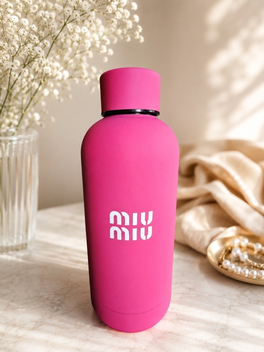 Miu Miu Bright Pink 12 FL OZ Stainless Steel/Silicone Water Bottle NEW GWP - Picture 2 of 4